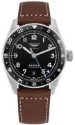 Longines Herreur L3.802.4.53.2 Spirit Zulu Time Sort/Læder Ø39 mm