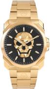 Philipp Plein Herreur PWLAA0822 The Skull Sort/Gul guldtonet stål