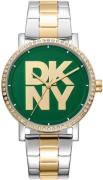 DKNY Dameur DK1L035M0085 Soho Logo Grøn/Guldtonet stål Ø36 mm