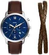 Fossil Herreur FS6018SET Neutra Blå/Læder Ø44 mm
