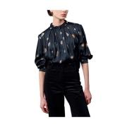 Viskose Satin Bluse med Box Plisseringer