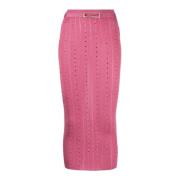 Fuchsia Pink Strikket Midi Nederdel