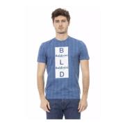 Herre Blå Bomuld T-Shirt med Frontprint