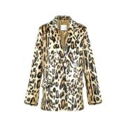 Leopard Print Faux Fur Blazer Frakke