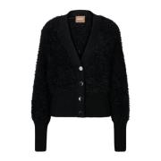 Dame V-hals Cardigan i Bomuldsblanding med Glitrende Knapper