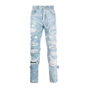 Slim Fit Jeans i 100% bomuld med slidte detaljer