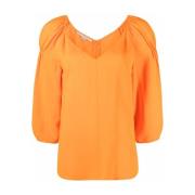 Orange Cropped Puff-Sleeve Bluse