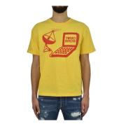 Gul Bomuld Herre T-shirt med Monokrom Print