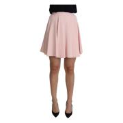 Pink Tuck Pleat Flare A-line Mini Skirt