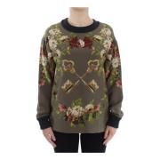Grøn Key Floral Print Silke Sweater
