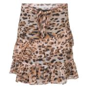 Leopardmønstret nederdel med flæser