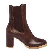 Glamourøse brune læderstøvler med blokhæl