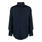 Navy Blue Stretch-Bomuld Skjorte