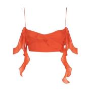 Silke Orange Top med Ruffles