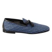 Blå vævet læder tassel loafers sko