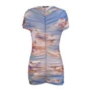 Sky printed gathered tulle dress