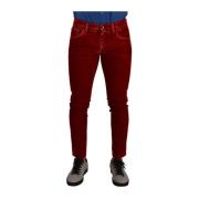 Røde Skinny Denim Jeans i Bomuld med Stræk