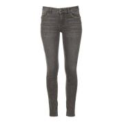 Mørkegrå Denim Slim Fit Jeans med Lommeapplikationer