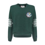 Grøn Sweater med Logo Patch og Print