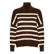 Stribet Turtleneck Pullover - Brun/Hvid