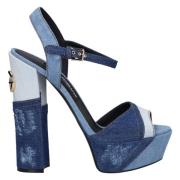 Patchwork denim platform sandaler