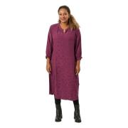 Auline Plum Kjole - Leopardprint, V-hals, 3/4-ærmer