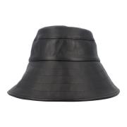 Sort Læder Bucket Hat - Elegant og Stilfuld