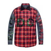 Rød Flannel Skjorte med Patchwork Design