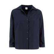 Navy Bomuldsbluse med Logo Knapper