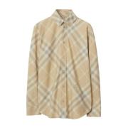 Beige Twill Krave Skjorte med Burberry Check