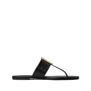 Sorte Læder Slip-On Sandaler med Præget Logo
