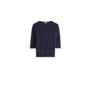 Navy Blue Rund Hals Trekvartærmet Jersey