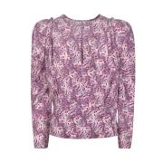 Mauve Silkeblanding Grafisk Print Top