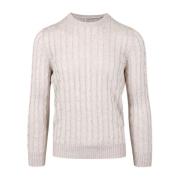 Beige Linen og Bomuld Sweater med Fletninger