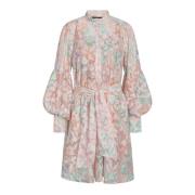 Elegant Peach Flower Print Kjole