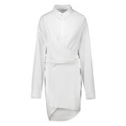 Asymmetrisk Hvid Bomuldsskjortekjole