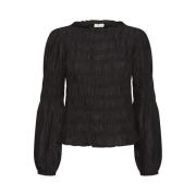 Feminin Smock Bluse i Pitch Black