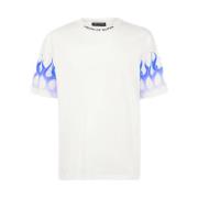 Hvid T-shirt med Blå Flammer