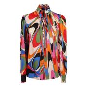 Multifarvet Grafisk Print -Bow Skjorte