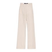 Beige Wide Leg Linen Pants