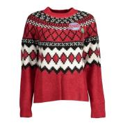Rød Polyester Sweater med Kontrastdetaljer