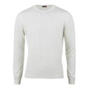 White Merino Wool Crew Neck, Elbow Patch