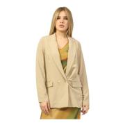 Beige Dobbeltbrystet Blazer Jakke