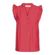 Frill Top Bluse med V-hals