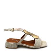 Canvas Sandal med Satin Guld Applikationer