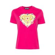 Fuchsia Bomuld T-shirt med Hjerte Logo