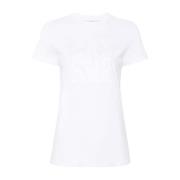 Broderet Logo Hvid Bomuld T-shirt