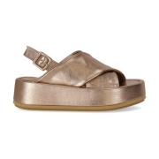 Bronze Platform Sandal med Krydsede Bånd