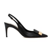 Sort Læder Slingback Pumps