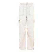 Beige Wide Leg Tech Fabric Pants